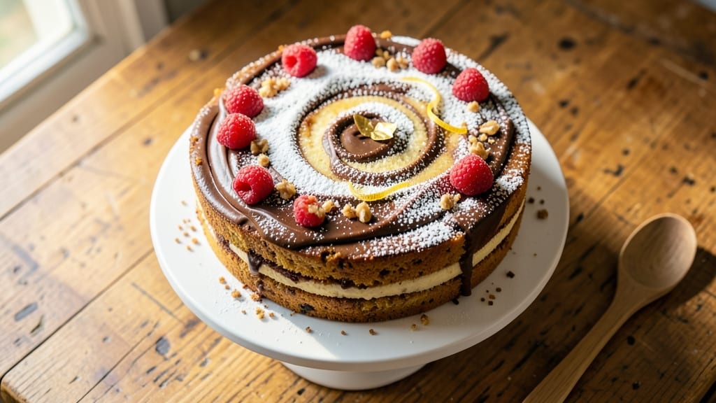Banana Chocolate Swirl Cake Recipe: Swirled Richness With Fudgy Ganache Center