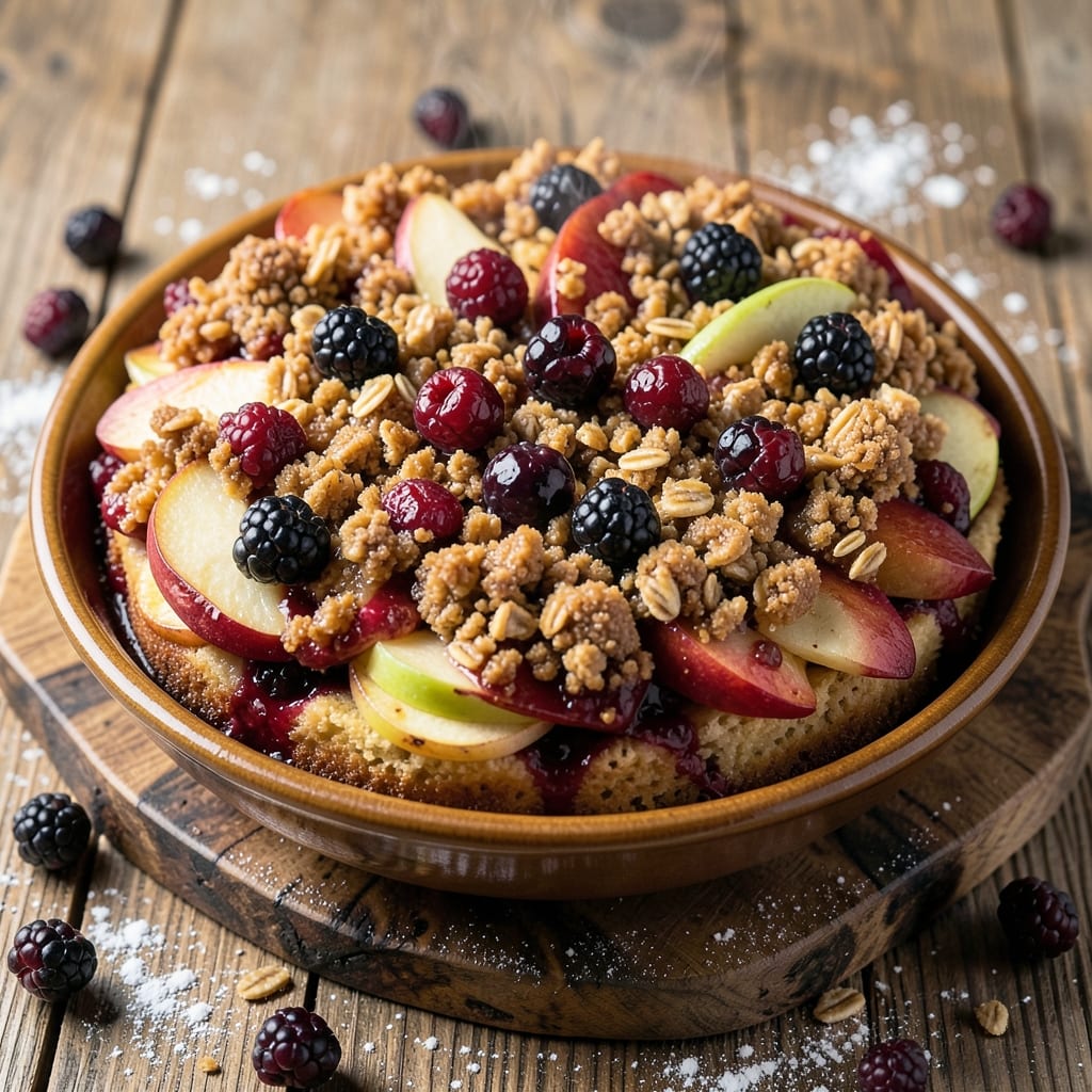Apple and Blackberry Crumble Cake Recipe: Buttery Streusel Crown Over Spiced Fruit Layers