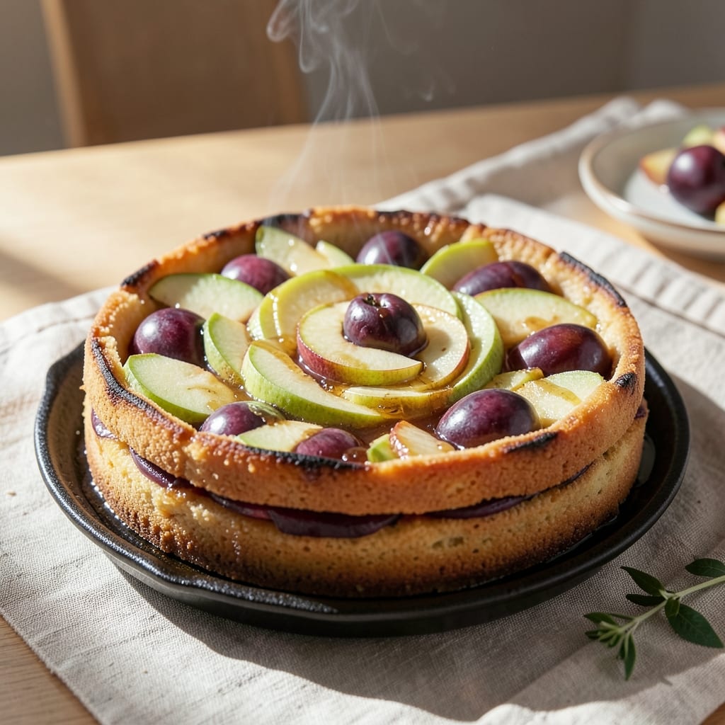 Apple and Plum Upside Down Cake Recipe: Caramelized Fruit Crown Over Moist Vanilla Layers