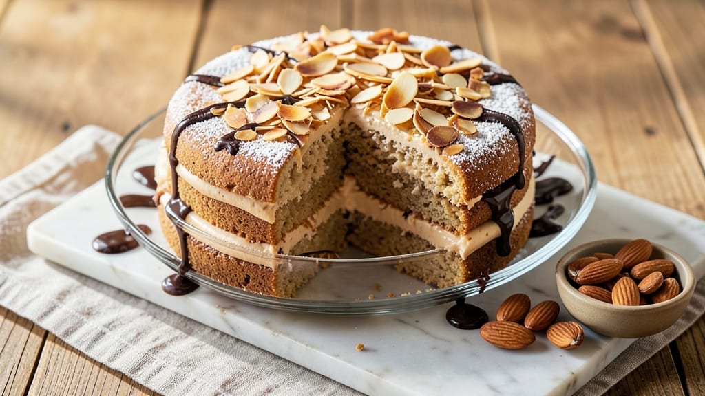 Almondy Cake Recipe: Nutty Moistness With Vanilla Frosting Swirls