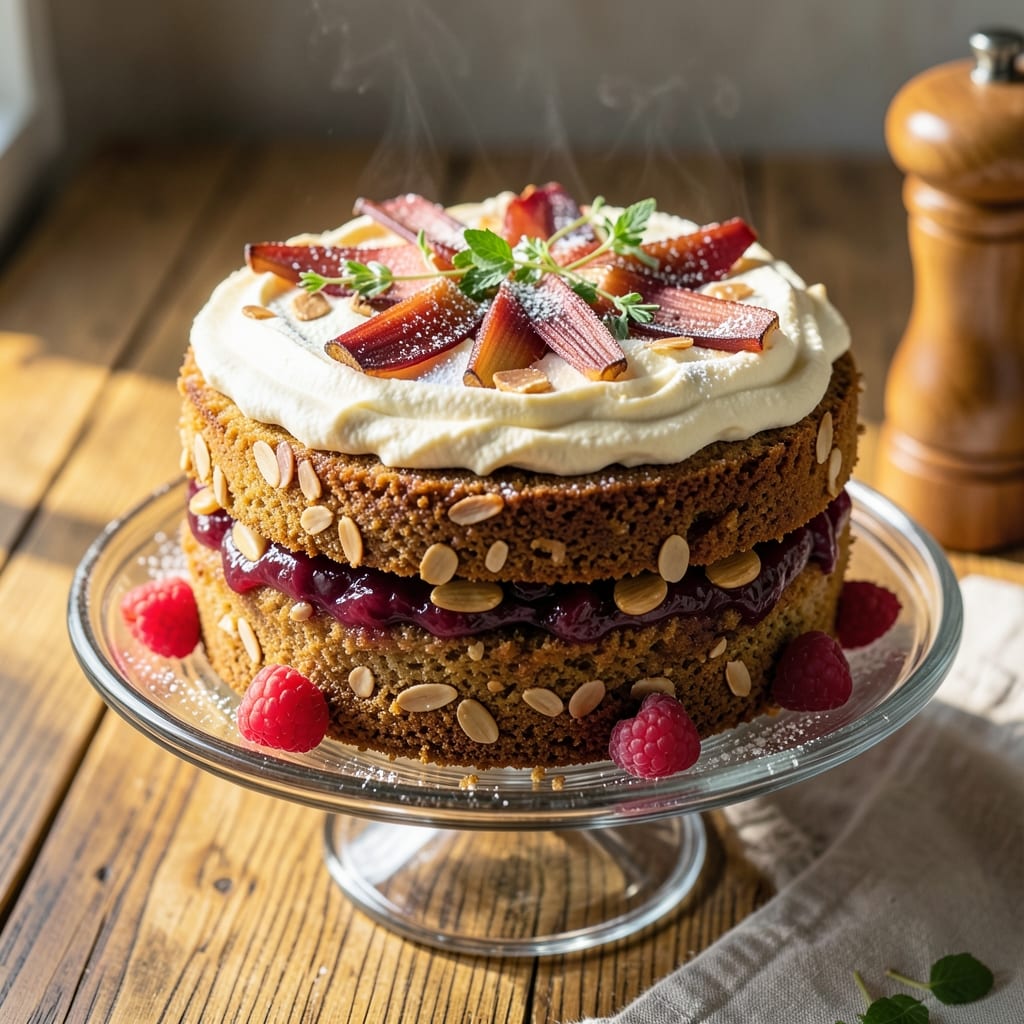 Almond Rhubarb Cake Delight Recipe: Tart-Sweet Balance with Crunchy Top