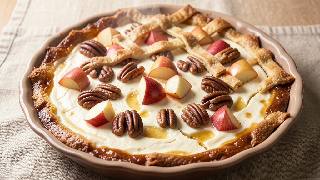 Apple Pecan Pie Cheesecake Recipe: Spiced Apple Filling Meets Buttery Streusel Crown