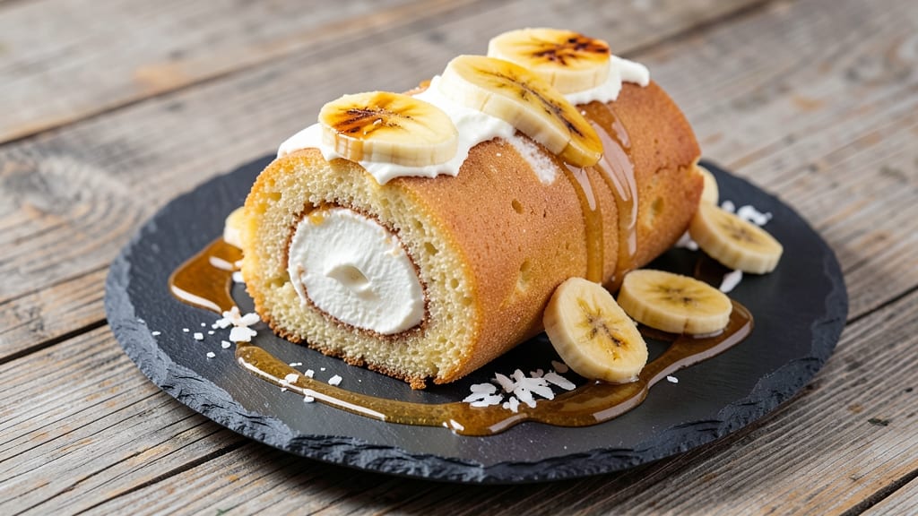 Banana Cream Cheesecake Roll Recipe: Fluffy Layers With Caramelized Banana Streusel Top
