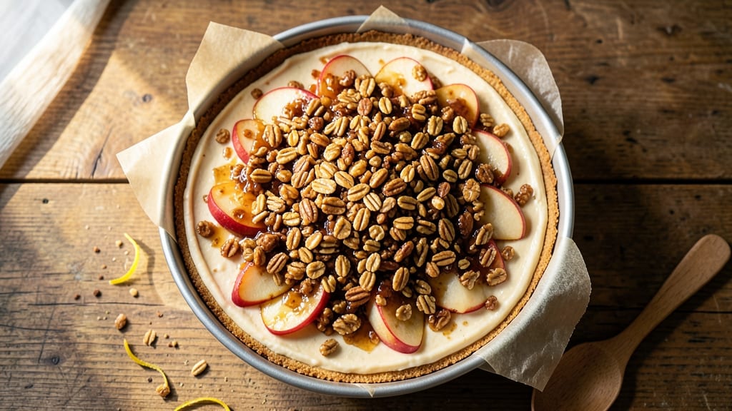 Apple Crunch Cheesecake Recipe: Spiced Apple Streusel Crown Over Creamy Layers