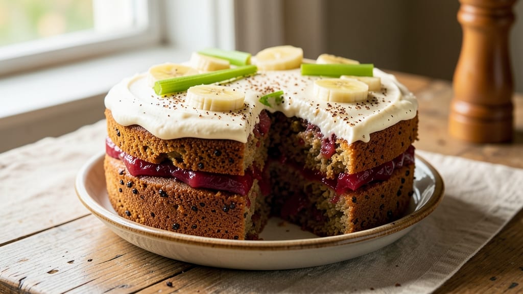 Banana and Rhubarb Cake Recipe: Tart-Sweet Balance With Buttery Streusel Crown