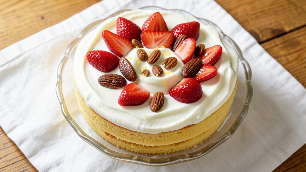Ambrosia Fresh Strawberry Cake Recipe: Layers of Creamy Cheesecake and Bursting Berries